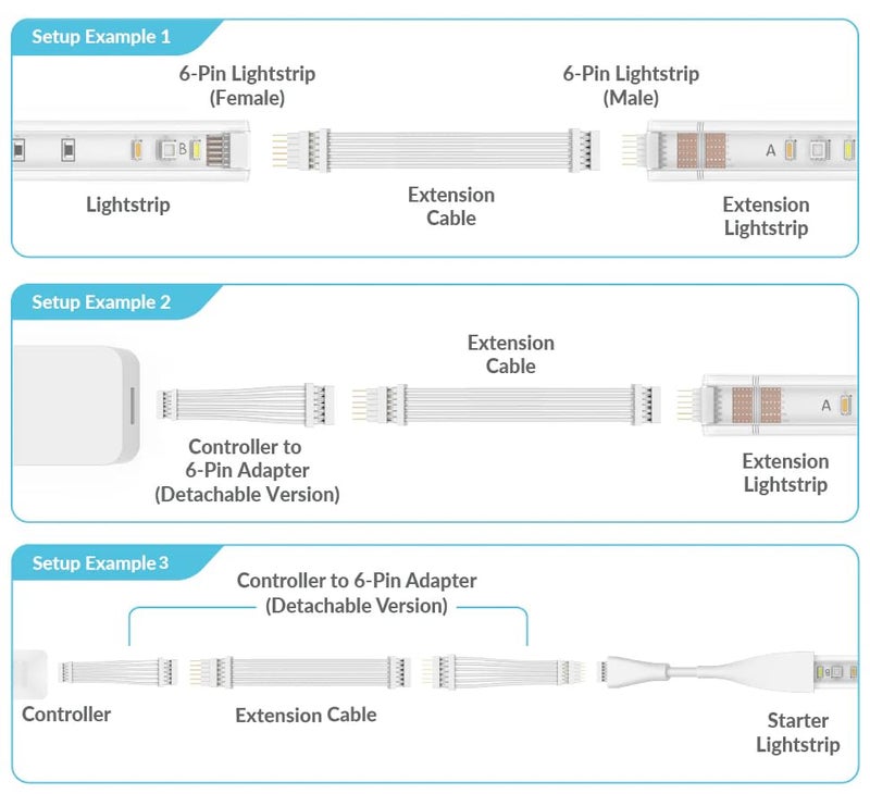 Litcessory Extension Cable for Philips Hue/Solo Lightstrip (6in, 5 Pack, White - Micro 6-PIN V4 / Solo Lightstrip) - Image 4